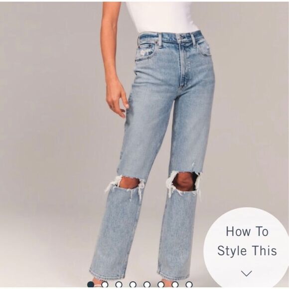 Abercrombie The 90’s Straight Ultra High Rise Jeans Curve Love 0 - Picture 1 of 12